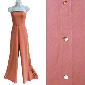 Missguided Jumpsuit Blush Nude Snap Button Wide Leg Strapless Zip Back 4